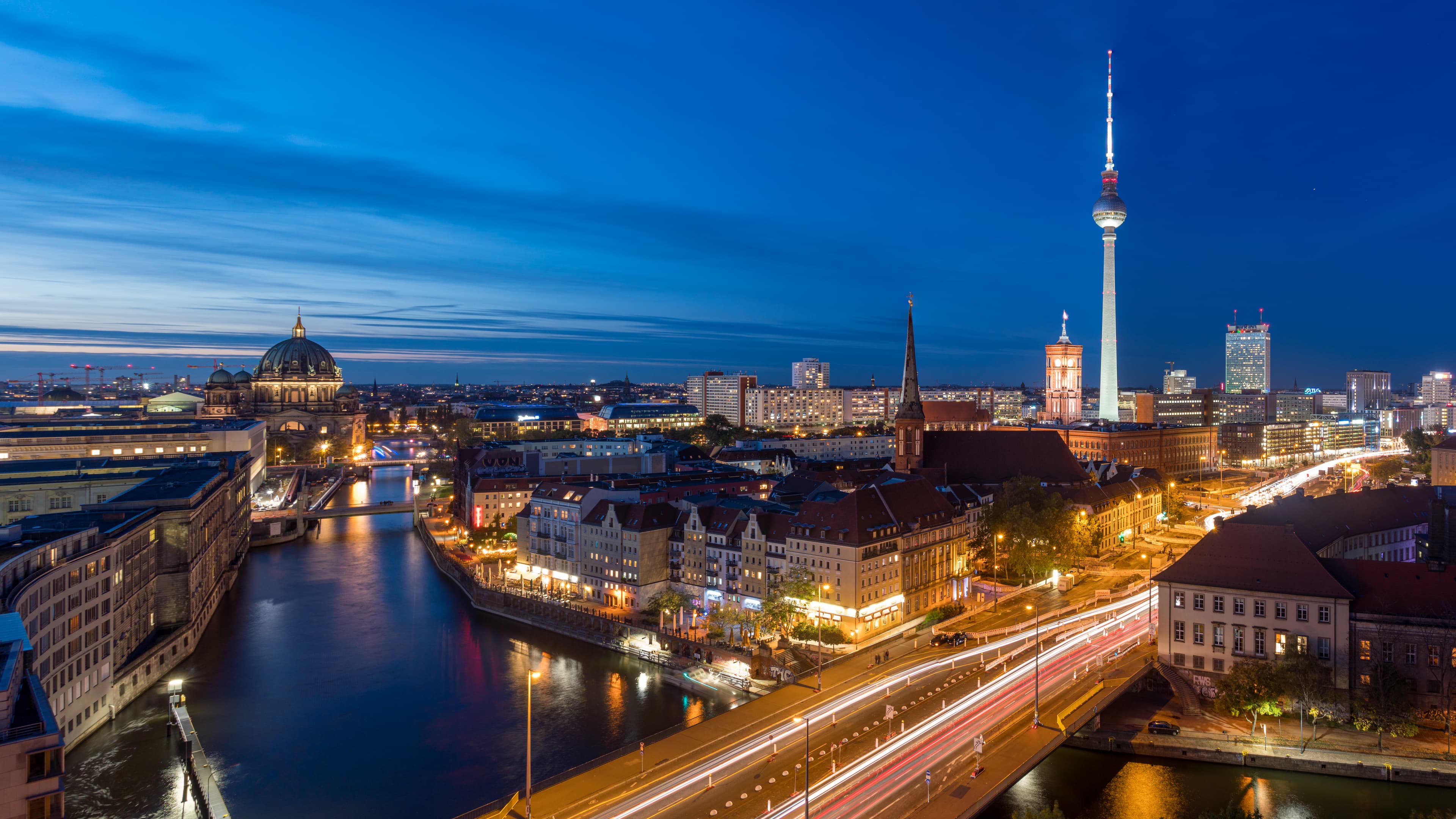 Berlin city skyline at night — representing your career move abroad